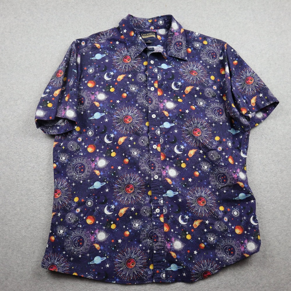 Cremieux Button Up Mens XL Premium Denim Purple Celestial Space Galaxy Sun Moon
